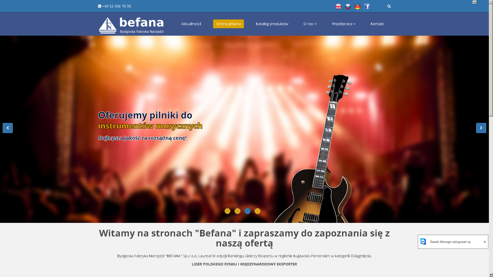 strona internetowa wykonana dla firmy Bydgoska Fabryka Narzędzi BEFANA